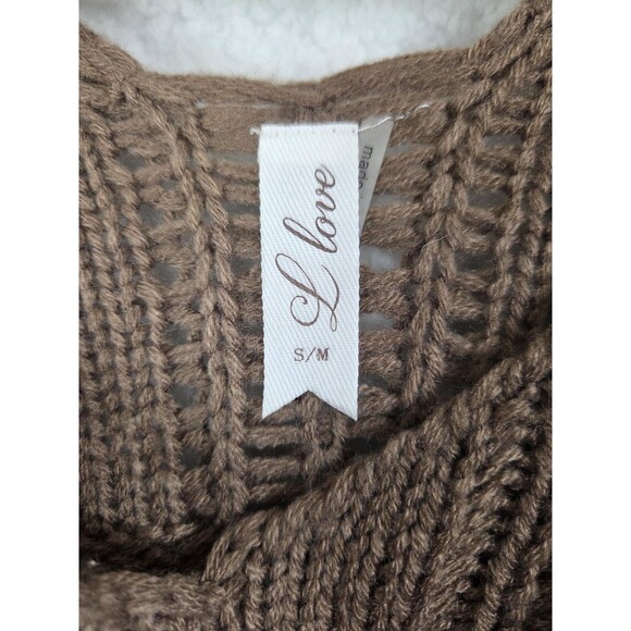 Womens Sweater S/M Brown Cropped Fringe Cable Knit Boho Pullover Oversized Rodeo - Picture 10 of 11